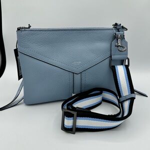 Botkier Trigger Flat Zip Crossbody in Blue Cadet Stripe Camera Strap NWT